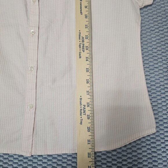 SO Pink and White Seersucker Striped Short Sleeve Button Down Shirt - Size Large - Picture 7 of 9